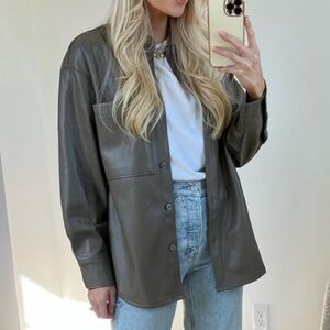 Abercrombie & Fitch Oversized Vegan Leather Shirt in Green